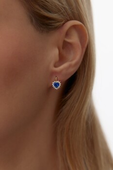 Safir Taşlı Kalp Küpe - Koçak (1)