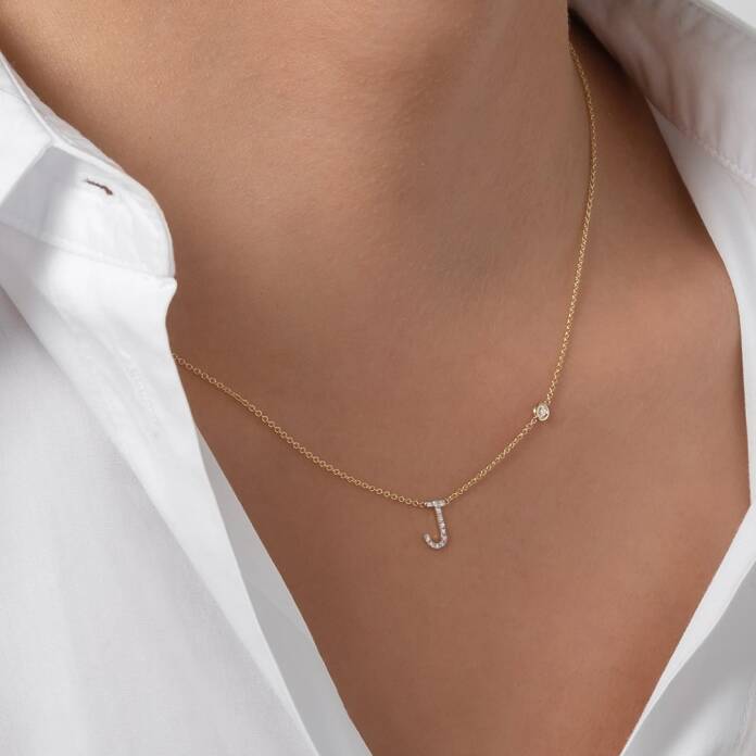 Sallantı Harf Taşlı Kolye - 1