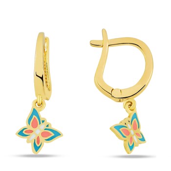 Sallantılı Renkli Kelebek Çocuk Küpesi - Melike