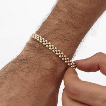 Sarı Beyaz Kordon Erkek Bileklik - Cemart