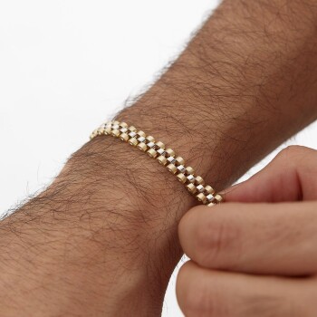 Sarı Beyaz Kordon Erkek Bileklik - 4