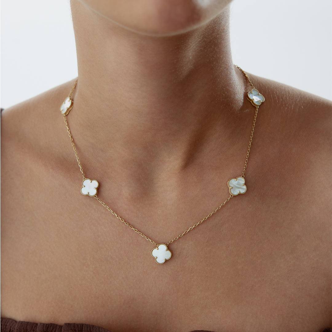 Sedefli Beşli Yonca Cleef Kolye - 1