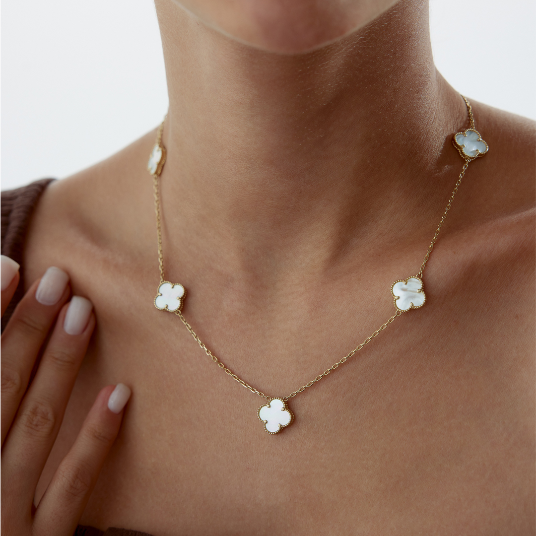 Sedefli Beşli Yonca Cleef Kolye - 2