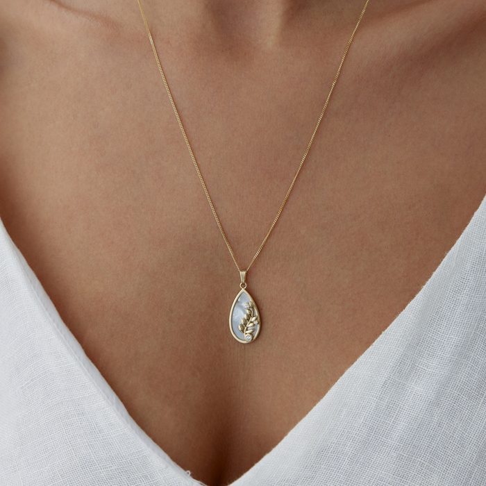 Sedefli Taşlı Dal Motifli Kolye - 2