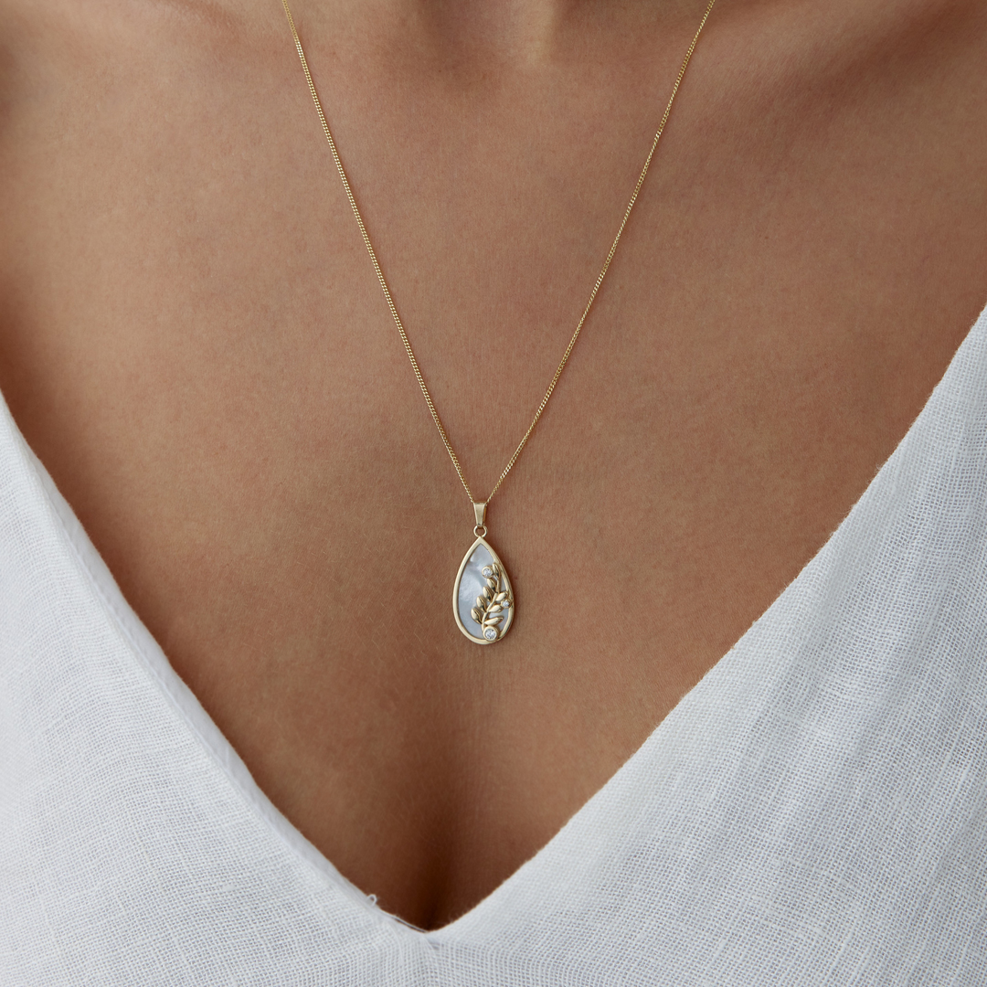 Sedefli Taşlı Dal Motifli Kolye - 2