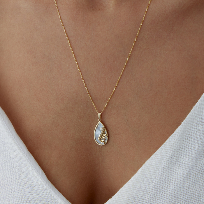 Sedefli Taşlı Dal Motifli Kolye - 3