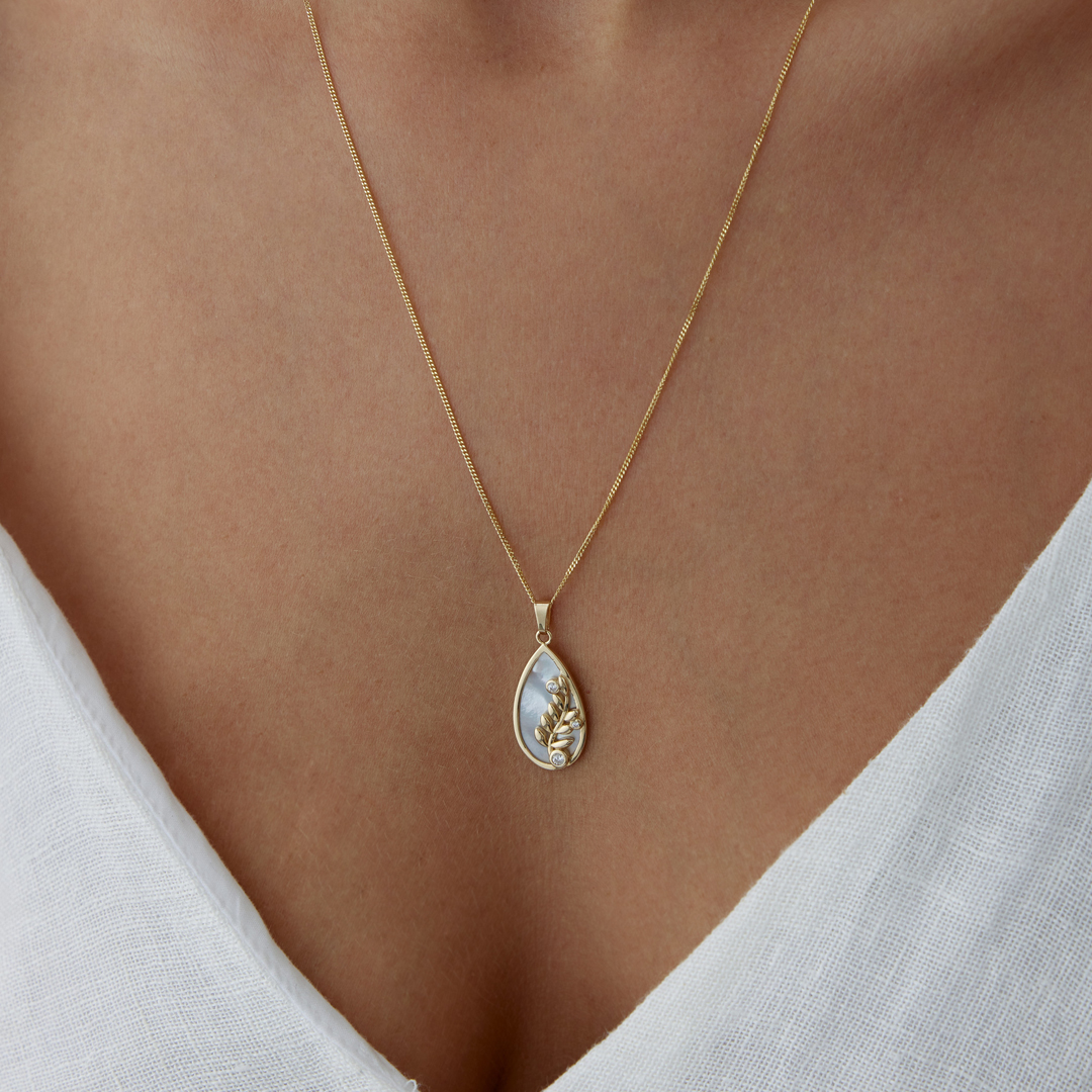 Sedefli Taşlı Dal Motifli Kolye - 3