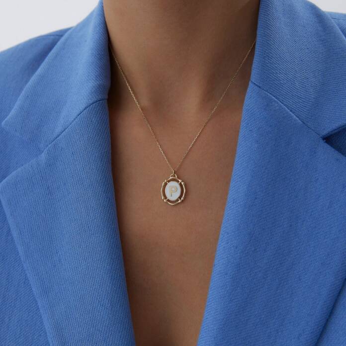 Sedefli Vintage Harf Kolye - 1