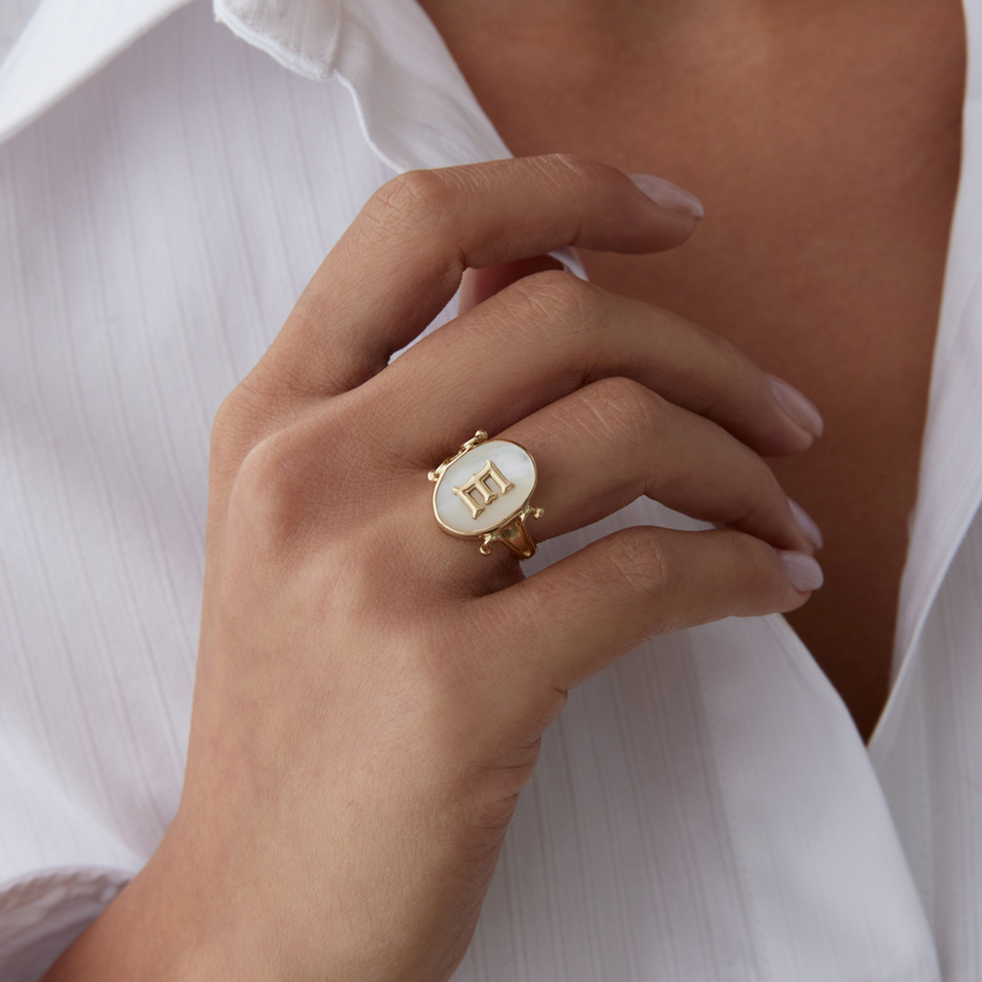 Sedefli Vintage Harf Yüzük - 2