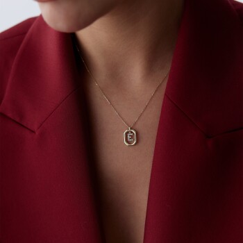 Sekizgen İçi Taşlı Harf Kolye - Cemart (1)