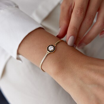 Sekizgen Model Taşlı Balık Sırtı Bileklik - Oğuz Konsept