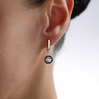 Sekizgen Siyah Mineli Küpe - Dilmener