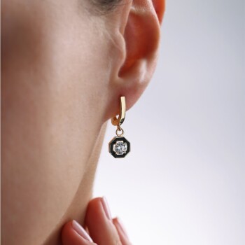 Sekizgen Siyah Mineli Küpe - Dilmener (1)