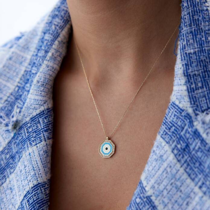 Sekizgen Taş Çerçeve Göz Kolye - 3