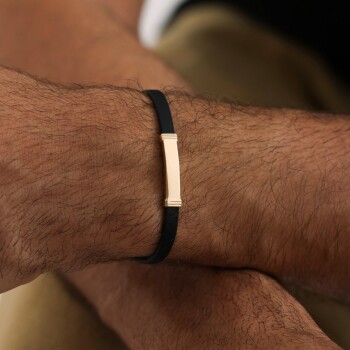 Şeritli Plaka Rubber Erkek Bileklik - Koçak