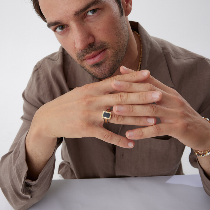 Shine Çerçeve Siyah Yüzük - Mazi