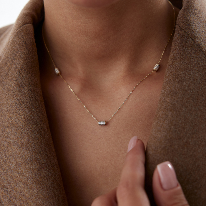 Sıra Taşlı Silindir Kolye - Rayna (1)