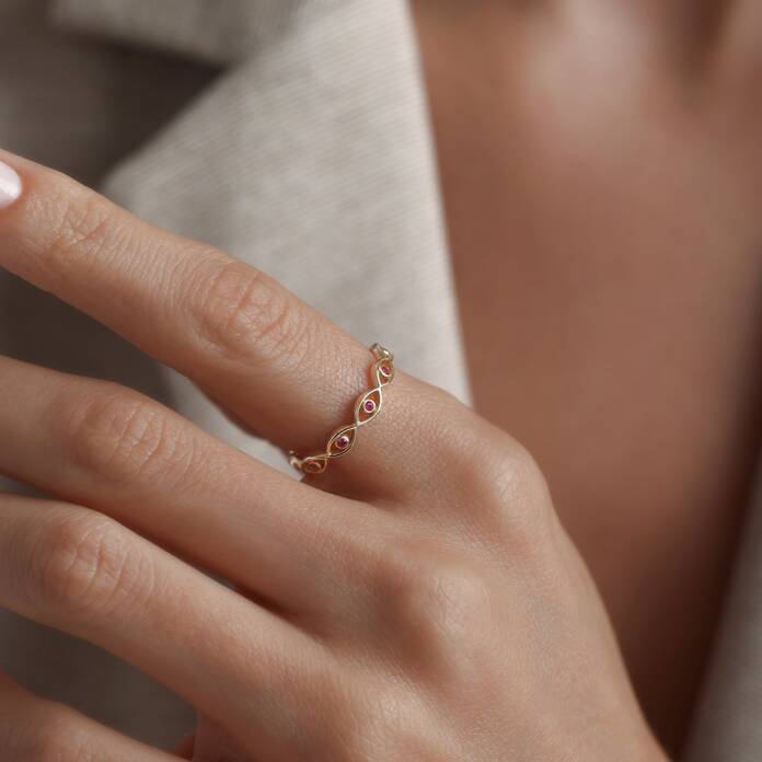 Sıralı Pembe Göz Yüzük - 1