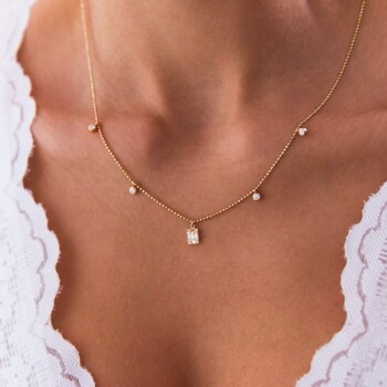 Sıralı Tektaşlı Baget Kolye - Rayna