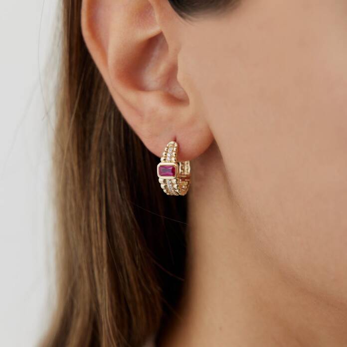 Sıralı Top Detaylı Fuşya Küpe - 1