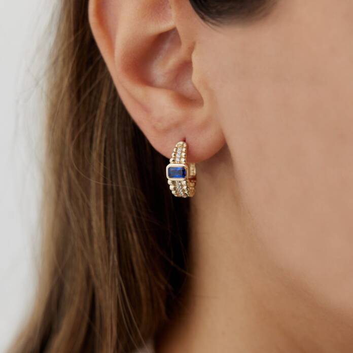 Sıralı Top Detaylı Gece Mavisi Küpe - 1