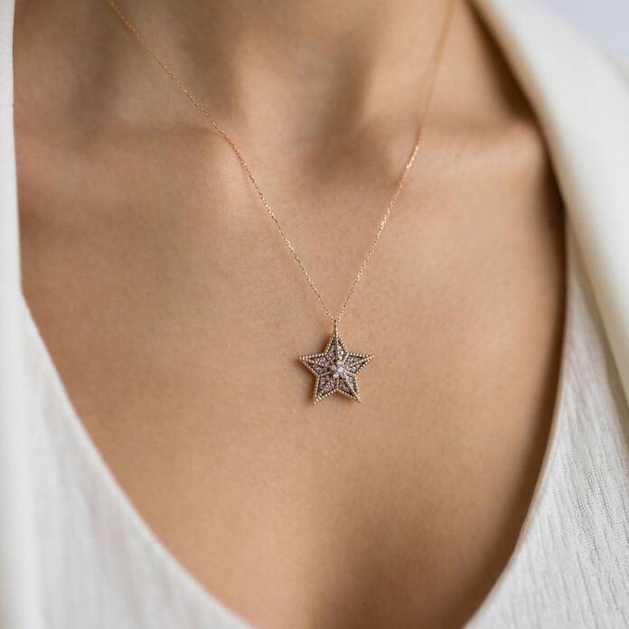 Siyah Detaylı Yıldız Kolye - 1