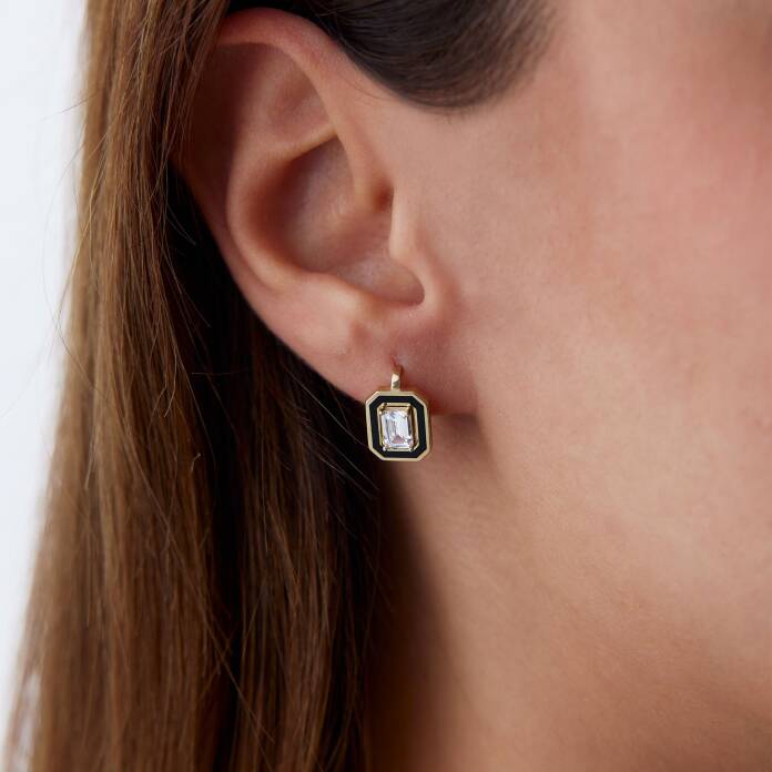 Siyah Mineli Baget Taşlı J Küpe - 1