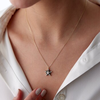 Siyah Mineli Bold Yıldız Kolye - MİST (1)