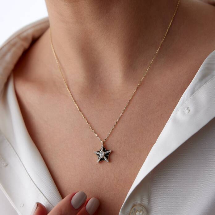 Siyah Mineli Bold Yıldız Kolye - 3