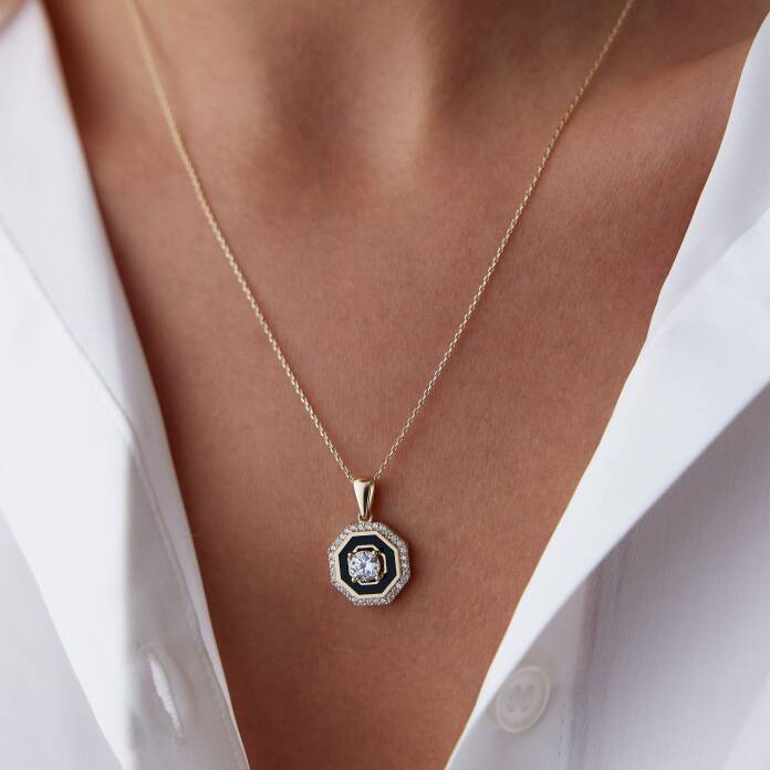 Siyah Mineli Hexa Kolye - 1