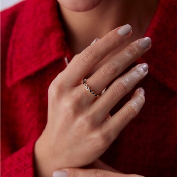 Siyah Mineli Sıra Yonca Yüzük - 1