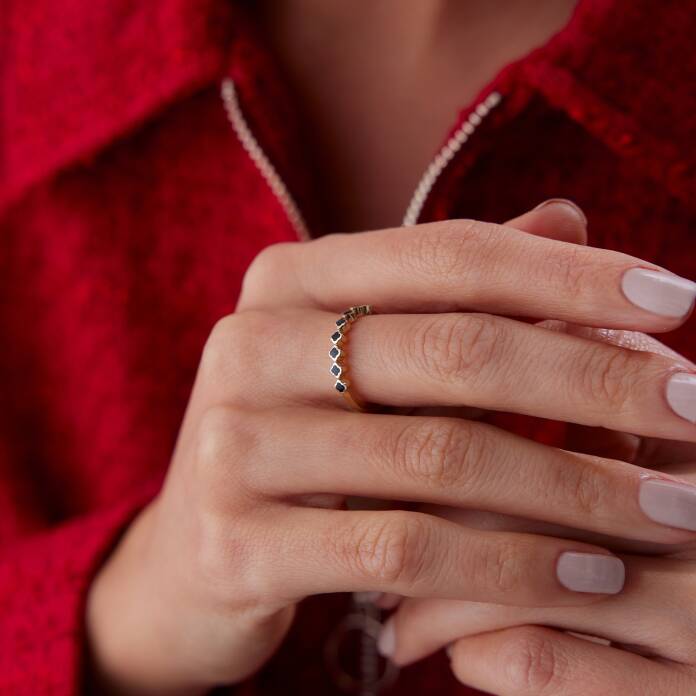 Siyah Mineli Sıra Yonca Yüzük - 2