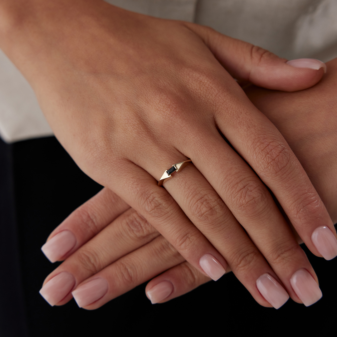 Siyah Taşlı Kelepçe Yüzük - 2