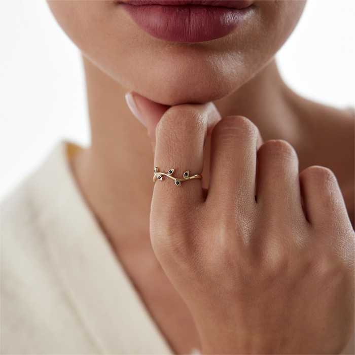 Siyah Taşlı Sarmaşık Yüzük - Gökhan Bera