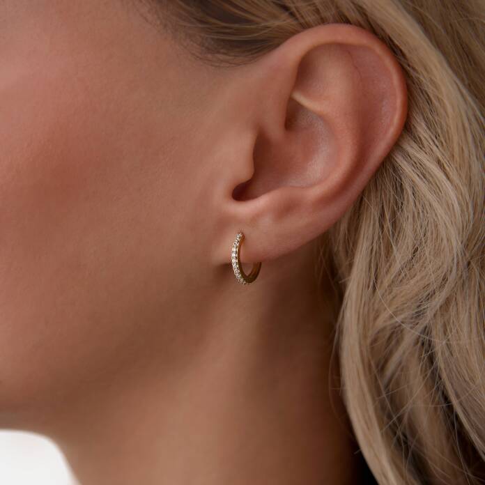 Small Taşlı Halka Küpe - 1