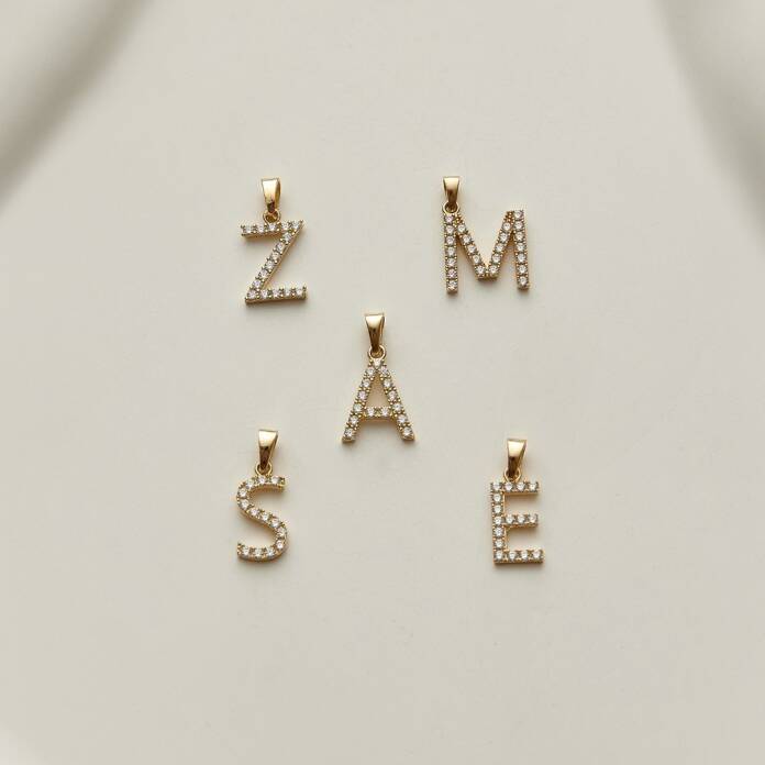 Solo Taşlı Harf Kolye Ucu - 1