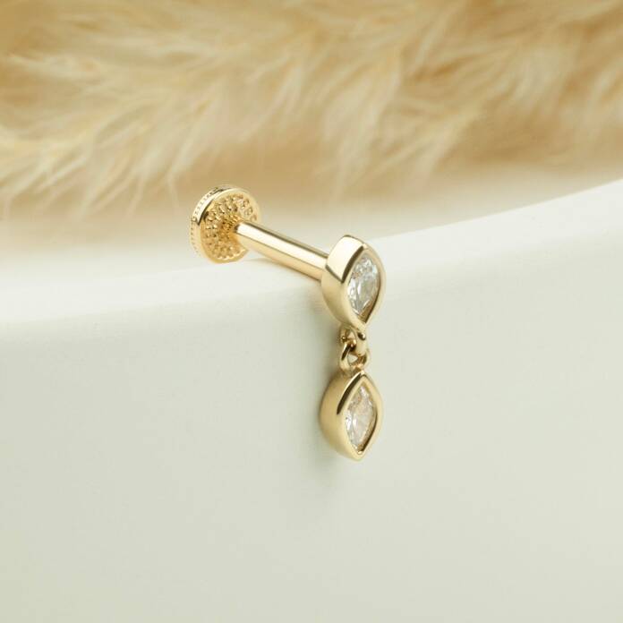 Stardrop Damla Taş Sallantılı Minimal Tragus Piercing - 3