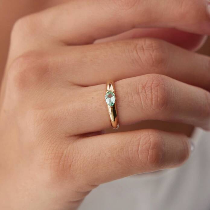 Su Yeşili Damla Taş Bombeli Yüzük - 1