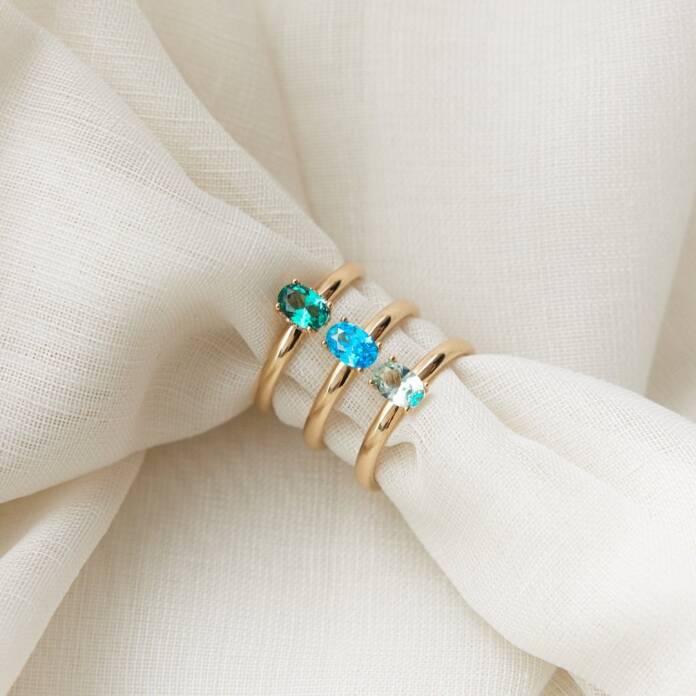 Su Yeşili Renkli Oval Taşlı Yüzük - 3