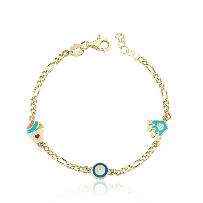 Taç ve Kapkek Figaro Zincir Çocuk Bilekliği - 1