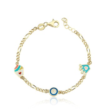 Taç ve Kapkek Figaro Zincir Çocuk Bilekliği - Melike