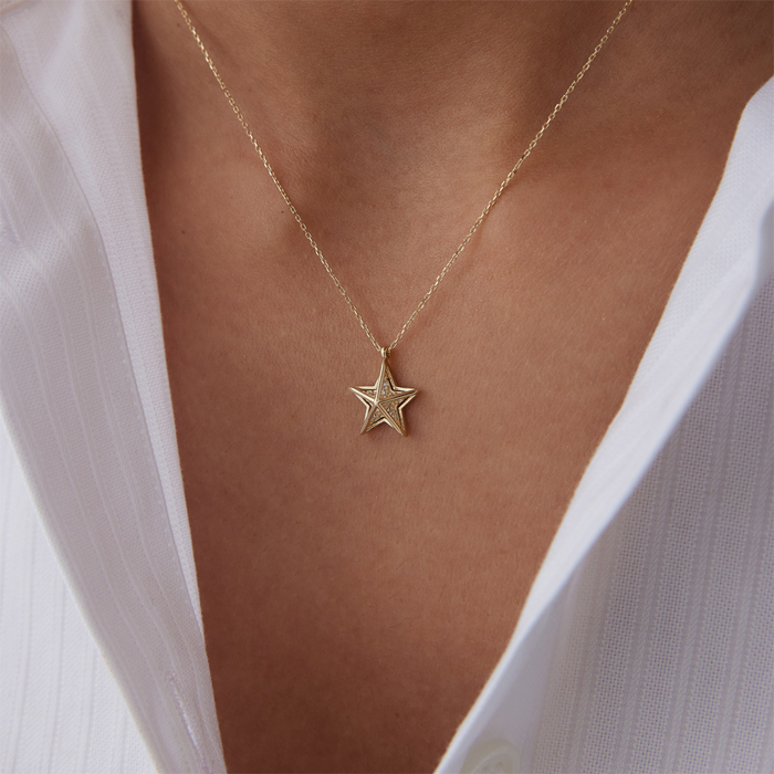 Taşlı 3D Kafes Yıldız Kolye - Özçelik (1)