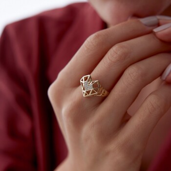 Taşlı 3D Kalp Yüzük - Gökhan Bera