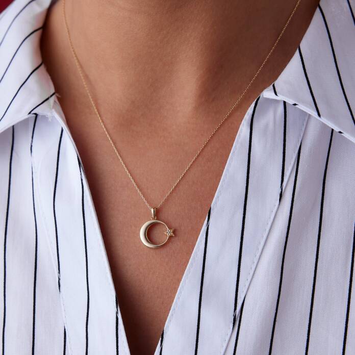 Taşlı Ay Yıldız Kolye - 1