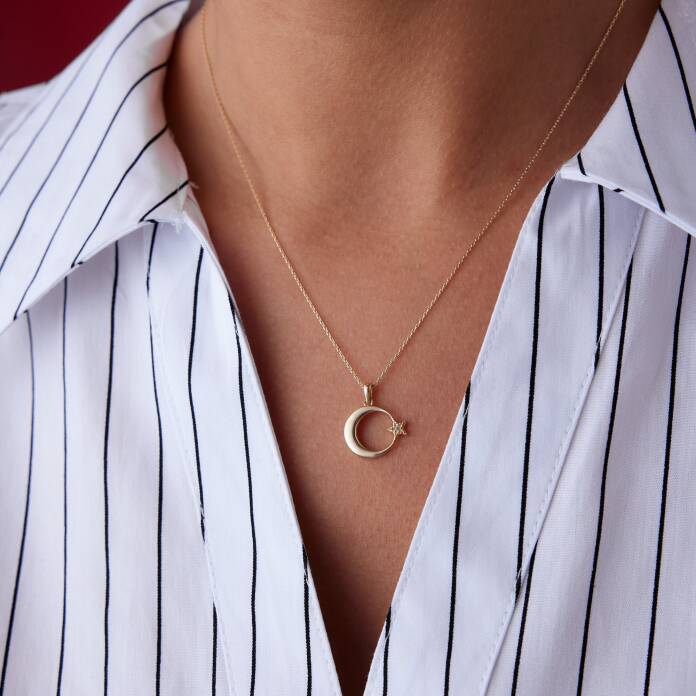 Taşlı Ay Yıldız Kolye - 2