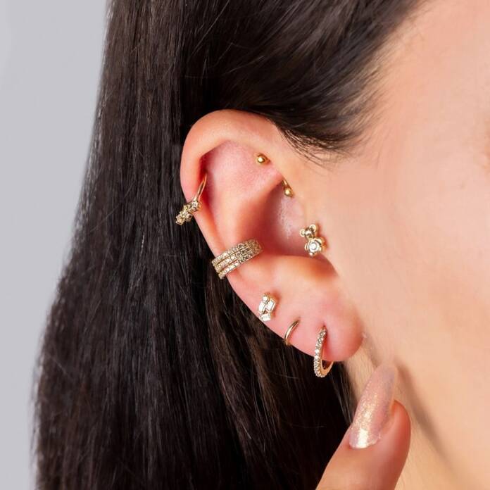 Taşlı Ayıcık Motifli Minimal Tragus Piercing - 2