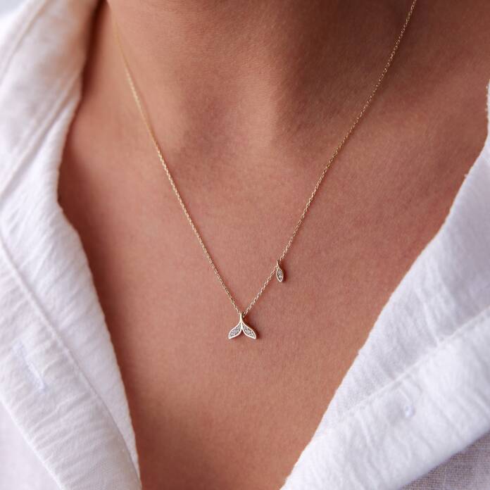 Taşlı Balina Kuyruğu Kolye - 1