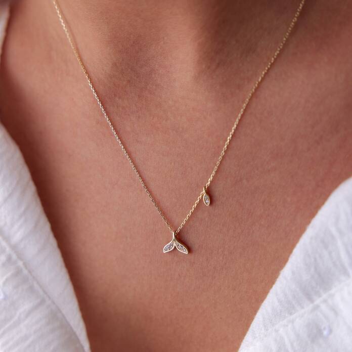 Taşlı Balina Kuyruğu Kolye - 2