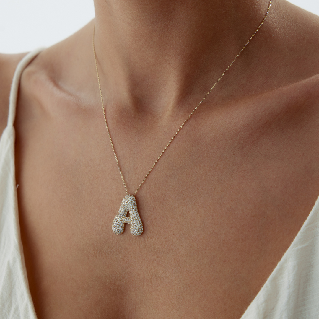 Taşlı Balon A Harfi Kolye - 3