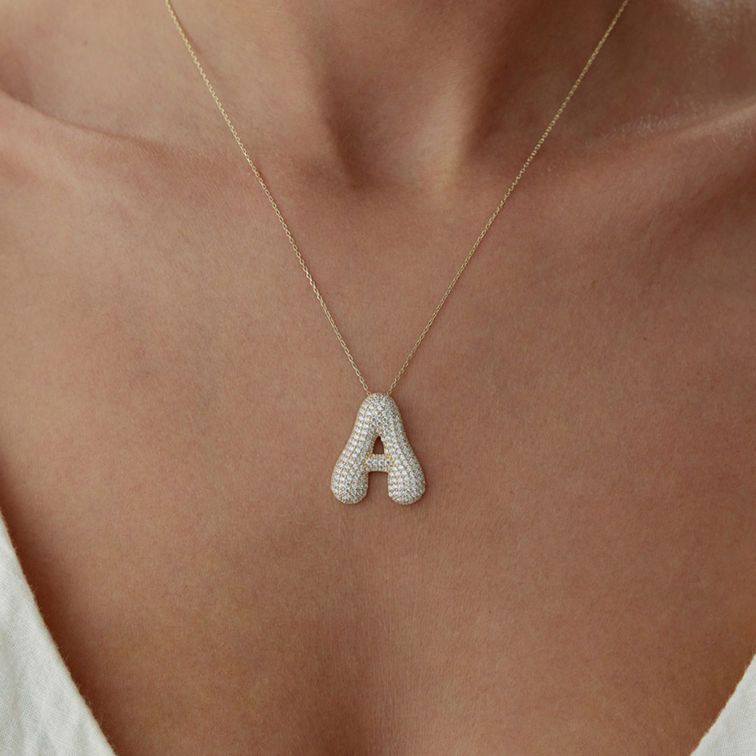 Taşlı Balon A Harfi Kolye - 1